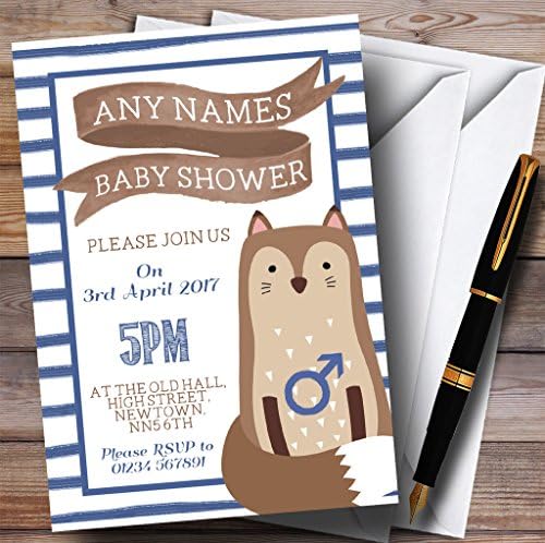O card zoo blue listres convites de raposa convites para chá de bebê