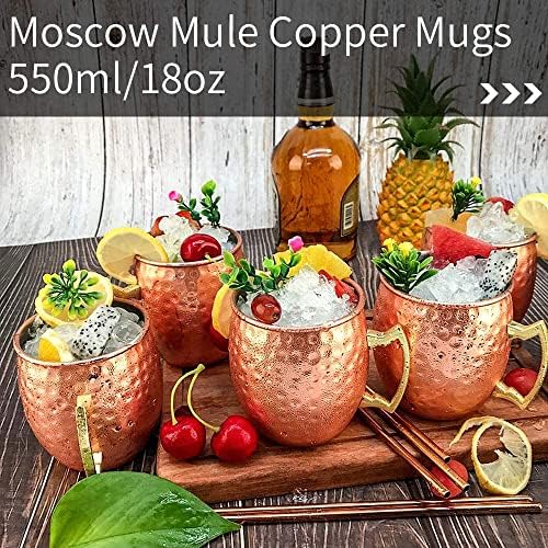 Moscou Mule Copper Canecas- Conjunto de 8 canecas de aço inoxidável de cobre 18oz, para bebidas refrigeradas