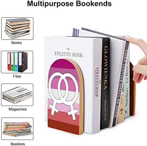 Lésbica Bandeira do Pride Wood Decorativa Livros Livros Não Esquagnos End para Prateleiras 1 par 7 x 5 polegadas