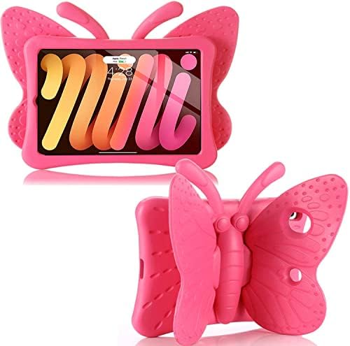 Caso do iPad mini 6 - iPad Mini 6th Generation Case for Kids, 3D Cartoon Butterfly não tóxico EVA Case à prova de choque