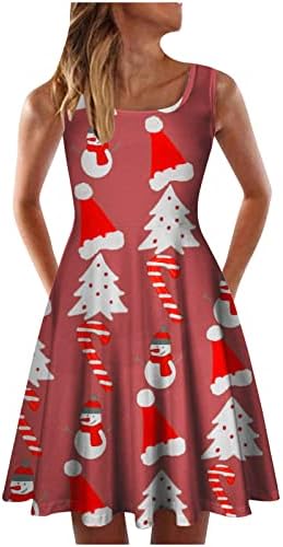 Vestido de balanço sem mangas feminino casual cálculo de natal colher pescoço de verão de verão praia casual midi um vestido de linha