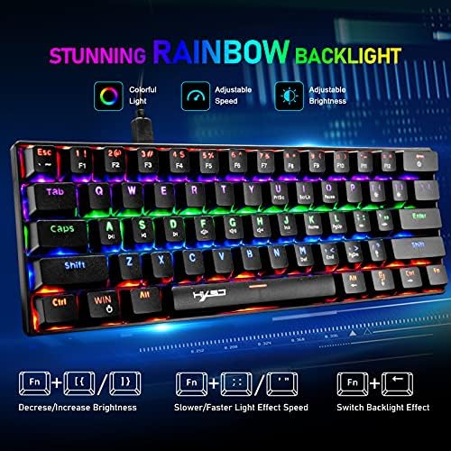 60% de teclado mecânico de jogos e mouse com total anti-gestão ergonômica 61 key arco-íris Backlight Blue Switch Tipo-C Camundongos