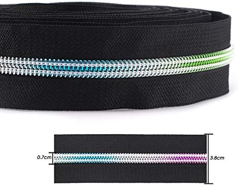 Zippers VOC 5 zíperes para costura, zíper de nylon de dentes arco -íris pela fita de zíper preto de quintal com 10pcs puxadores