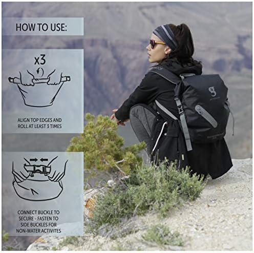 Geckobrands Backpack leve à prova d'água 30l, preto/neon verde - mochila d'água para caminhadas e atividades de água clara