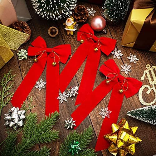 Willbond 18 peças Christmas Red Velvet Bow Jingle Bells Wreath Bows para decoração de Natal, 4 x 8 polegadas