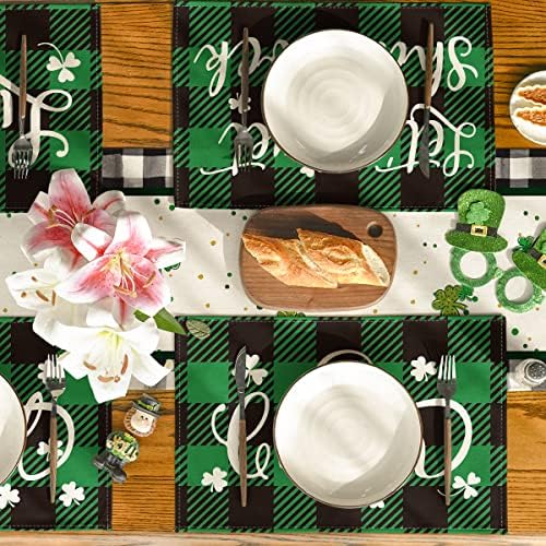 Modo Artóide Buffalo xadrez xadrez de São Patrício Placemat para mesa de jantar, 12 x 18 polegadas Lucky Clover Shamrock