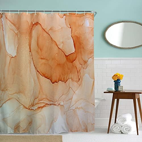 Cortina de chuveiro de mármore icosamro com ganchos longa cortina de tecido de tecido à prova d'água lavável estética elegante