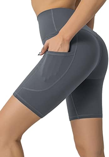 Darkterror Biker shorts para mulheres shorts de treino de cintura alta ioga atlética de ginástica spandex correndo com bolsos