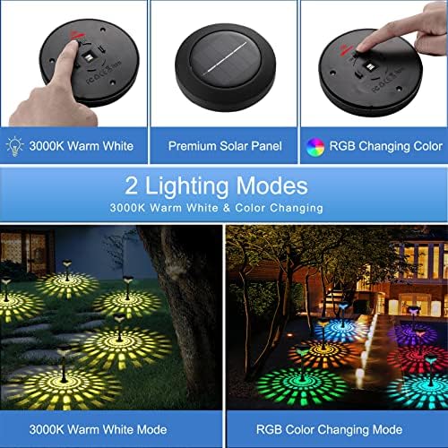 Luzes solares da via solar akavdou 2 pacote, alteração de cor/led de solar luzes solares de led de cor branco Outdoor à prova d'água 2 modos Modos solares Luzes de jardim solares para a calçada para o jardim para o jardim decorativo