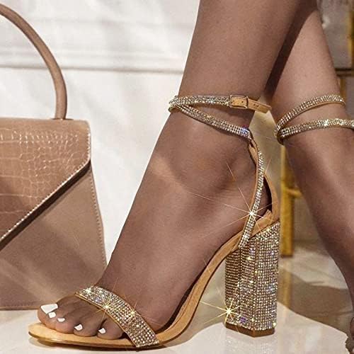 Sandálias de salto feminino moda moda elegante sapatos de banquete brilhante fivela de salto áspero com sandália exposta