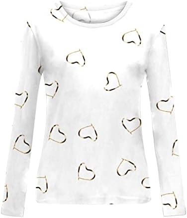 Tops de camisola da tripulação de mulher branca Tops casuais Bustier Tees de manga comprida Love Lover Graphic Slim Tunic