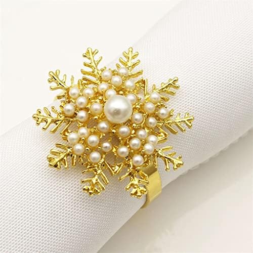 Quul 6pcs Gold Pearl Flower Napkin Rings Luxury Crystal Metal Metal Delters Wedding Christmas Holiday Napkles Buckles Table