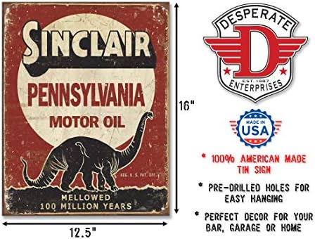 Empresas desesperadas Sinclair Pennsylvania Motor Oil - Million Years Tin Sign - Décor de parede de metal vintage nostálgica - feita nos EUA