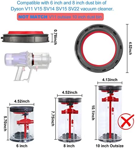 Anel de vedação fixo de lixo de poeira para Dyson V11 V15 SV14 SV15 SV22 Vacuum Cleaner, Suporte Diâmetro de 4,52 polegadas