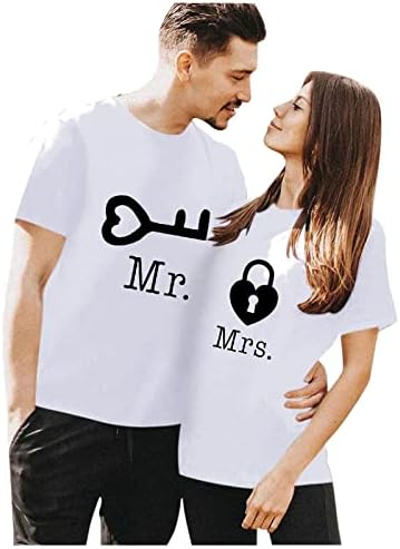 Numaller Dia dos Namorados Combinando Camiseta Camiseta Crew Pescoço de verão Camiseta de manga curta para o marido esposa