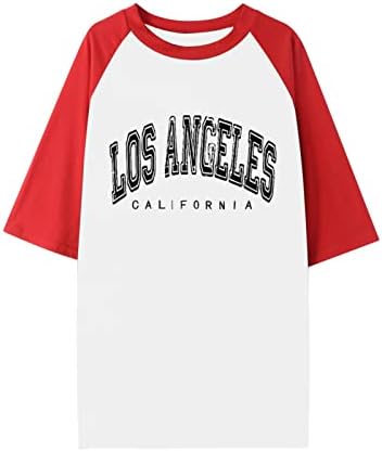 Casual de verão feminino Los Angeles Tees de manga curta Crewneck de retalhos de retalhos de manga cor de luva de streetwear