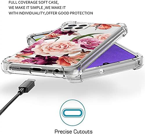 Osophter for Galaxy A22 4G Case com 2 PCs Protetor de tela Floral Floral para meninas Mulheres ABSORÇÃO DE CHAMPO ABSORÇÃO TAPLO TPU
