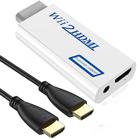 XSUSMDOM Wii para HDMI Conversor, adaptador Wii para HDMI 1080p com cabo HDMI de alta velocidade de alta velocidade Wii2 Adaptador HDMI com tomada de áudio de 3,5 mm e 1080p 720p Saída HDMI compatível com todos os modos de exibição Wii