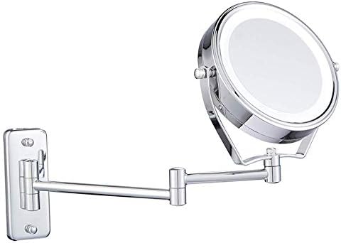 Espelho especial kmmk para maquiagem, 6 polegadas de montagem na parede espelhos de maquiagem de maquiagem, ampliando luzes LEDs hotel banheiro barbear espelho cosmético espelho dobrável de braços de parede