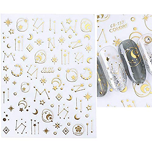 6 lençamentos de ouro e prata adesivos de unhas geométricas estrelas da lua mista adesivos de metal mista manicure design de unhas