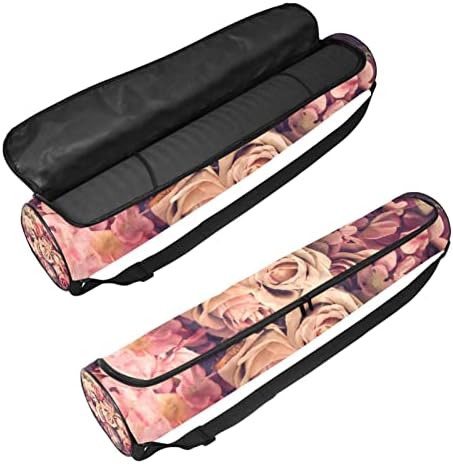Pink Roses Bonquet Yoga Mat Bags Full-Zip Yoga Carry Bag for Mulher Men, Exercício de ioga transportadora com cinta ajustável