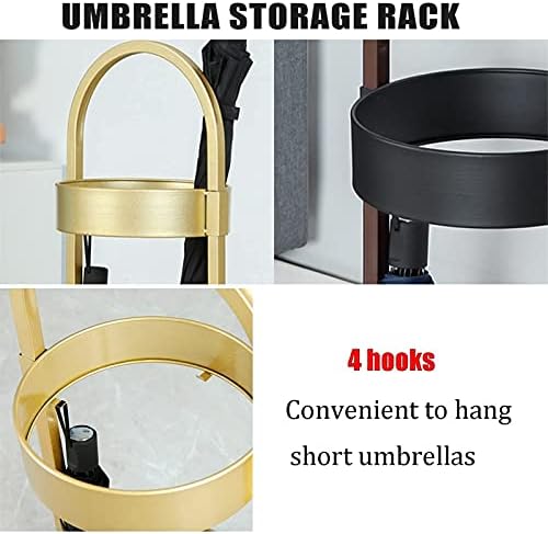 Omoons Umbrella Stand, guarda-chuva compacto em piso, balde de guarda-chuva de ferro forjado de metal com 4 ganchos,