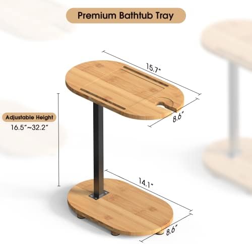 Tabela de bandeja de banheira de bambu Farafox, mesa lateral de banheira ajustável, bandeja de banheira de banho independente