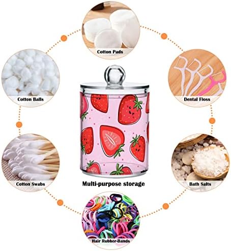 Jarra de plástico transparente Conjunto de bola de algodão, cotonete de algodão, algodão redondo, fio dental, frutas kawaii frutas