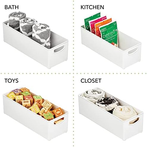 Organizador de cozinha empilhável de plástico mdesign - lixeira com alças para refrigerador, freezer, armário e prateleiras de despensa Organização - Recipiente de alimentos - Coleção Ligne - 4 pacote - branco