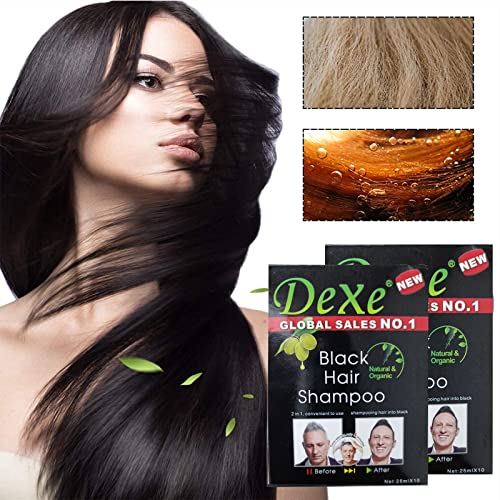 Cosmtek 10 PCs Shampoo de cabelo de cabelo preto natural para cabelos grisalhos, shampoo de cor de cabelo semi-permanente