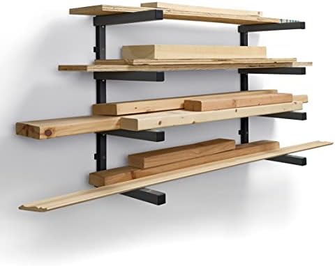 Organizador de madeira Bora e rack de metal de madeira com suporte de parede de 4 níveis - uso interno e externo, preto e cinza - pbr