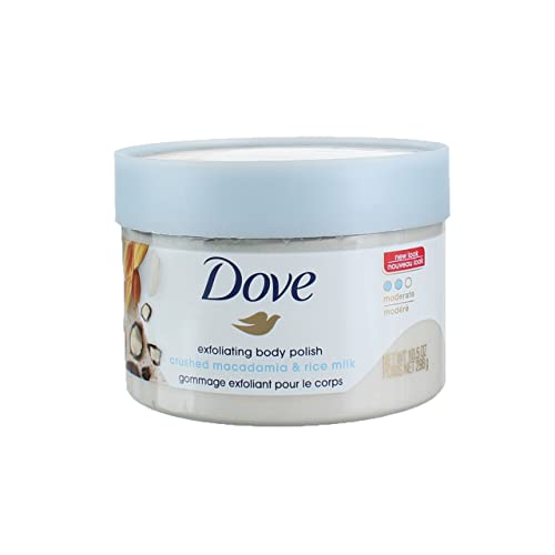 Dove esfoliando macadâmia esmagada corporal e leite de arroz, 10,5 onças