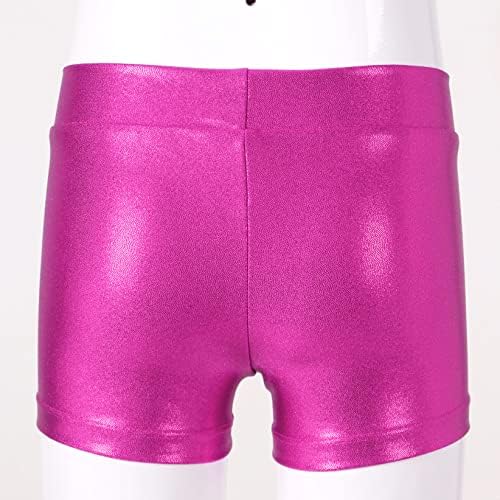 Ttao Kids Girls Shorts metálicos calças brilhantes e brilhantes esportes de dança Ginástica de ginástica calças curtas Rose Red 7-8