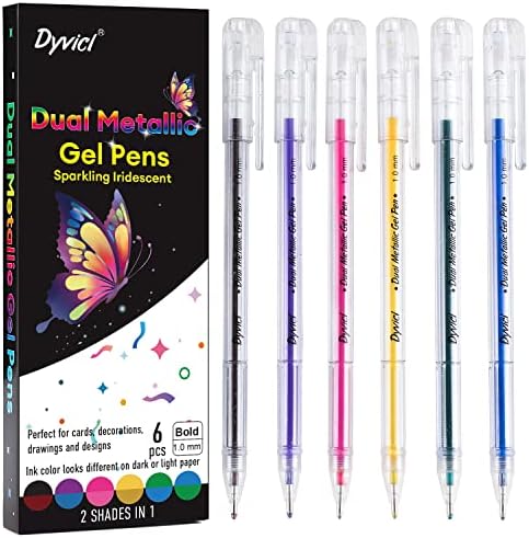 Caneta de gel metálico dual dyvicl, caneta de gel iridescente de glitter líquido para coloração adulta, rabiscos, desenho, scrapbooking,