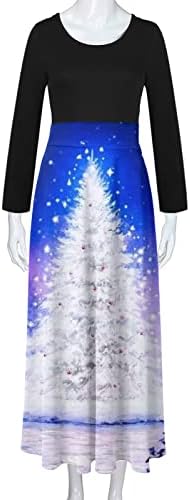 Vestidos maxi para mulheres 2022 Árvore de Natal 3D Impressão longa Manga longa O-Golago Praia Casual Sundress Dress Vestido