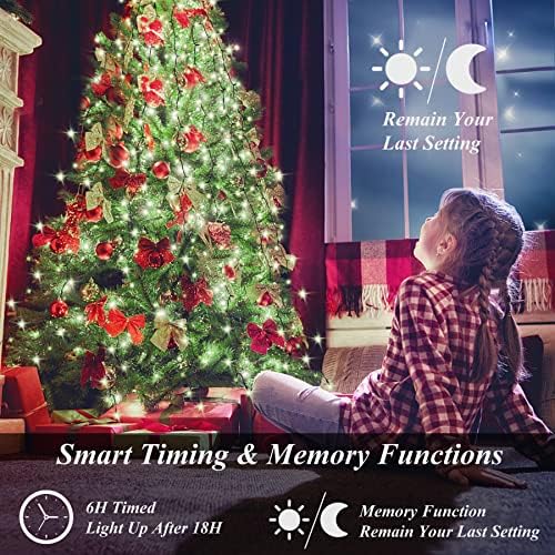 Luzes de cordas de Natal para árvore, 400 LEDs Luzes de árvore de Natal com função de memória e 8 modos, 6,6 pés x 16 linhas luzes