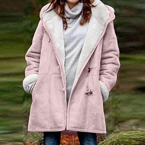 Casacos de inverno para mulheres retrô quente manga comprida plus size jacket chifre zíper com capuz de capuz