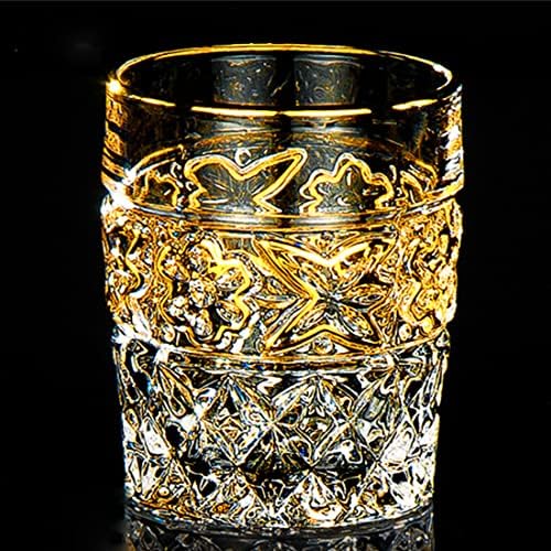 Ris Lan Whisky Glasses Conjunto de 4 - 6,8 oz de cristal representando óculos de uísque de boca dourada, copos antiquados para beber bourbon, uísque escocês, coquetéis, conhaque, presentes únicos para homens