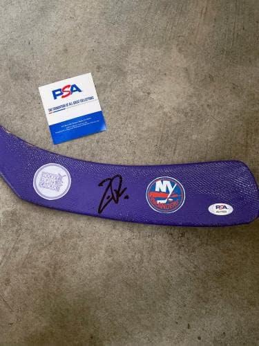 Zach Parise New York Islanders assinou lutas de hóquei de automóveis com câncer com PSA COA - Sticks NHL autografados