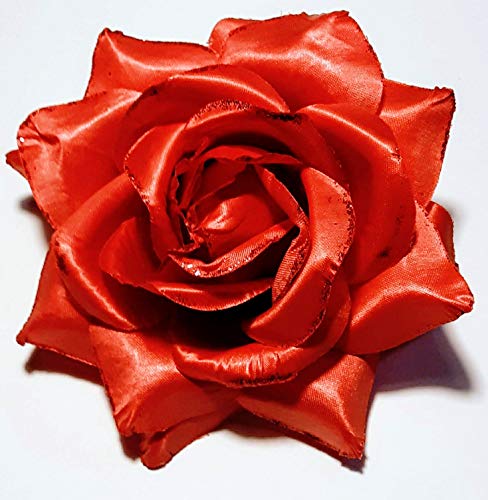 Par de clipes de flor de cabelo de rosa vermelho de 4 polegadas com alfinete com pino - vendido como um conjunto de dois.