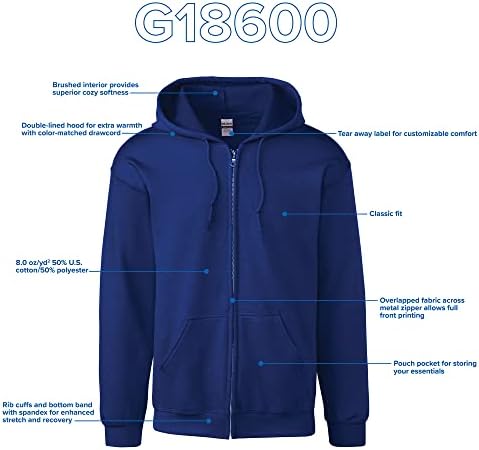 Gildan Adulto Fleece Zip com capuz com capuz, estilo G18600