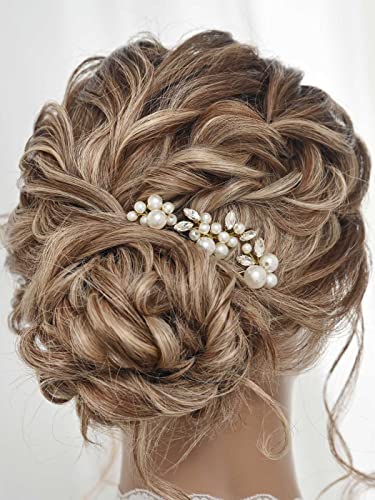 Heread Pearl Bride Wedding Hair Pins Gold Crystal Bridpial Acessórios de cabelo para mulheres e meninas （pacote de 3)