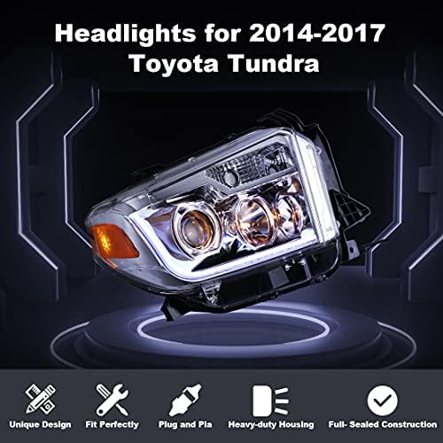 Assembléia dos faróis do projetor Offroad Nixon para 2014-2017 Toyota Tundra, pares de pós-venda em pares com viga baixa alta, LED DRL, Amber Reflector, Driver e Passageiro do lado do passageiro
