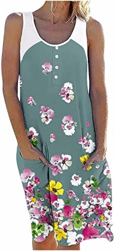 Vestido de verão listrado para mulheres vestido de tanque com bolsos soltos de vestido casual de joelhos casuais vestidos