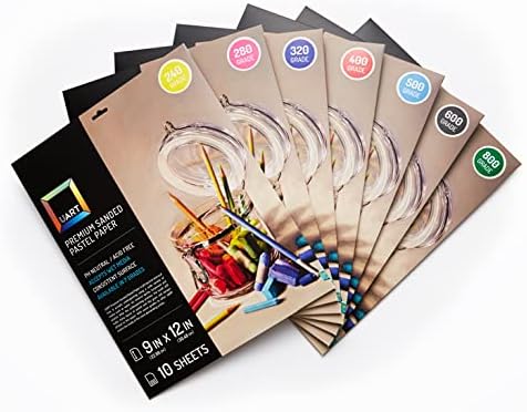 Uart Premium Landed Pastel Paper Art Fomets para pastéis, lápis e carvão, 9 x 12, grau 320, 10 pacote