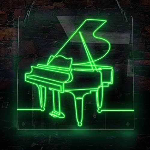 Ancfun Piano Pianoforte Neon Sign, tema musical Handmade El Wire Neon Light Sign, Arte da parede da decoração da casa, branco