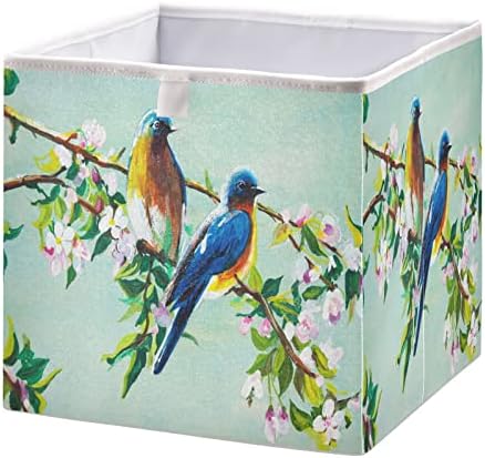 Organizador de cubos de armazenamento dobrável Alaza, pássaros azuis na primavera de contêineres de armazenamento de maçã de mola Organizador da prateleira com alças para o escritório em casa