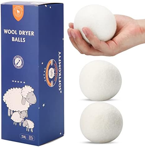 Bolas de secador de lã feitas à mão 3 pacote xl, bolas de lavanderia orgânica, amaciante de tecido natural de