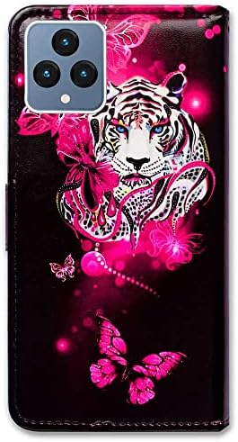 Caixa BCOV Revvl 6 5G, tampa de capa de capa de telefonia de couro de tigre tigre branca com suporte de slot de cartão
