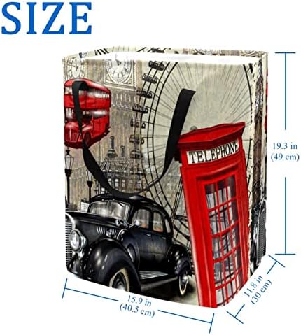 London Vintage Poster Print Print Collapsible Laundry Horty, 60L de lavanderia à prova d'água Lavagem de roupas de roupas de roupas para o dormitório quarto do banheiro